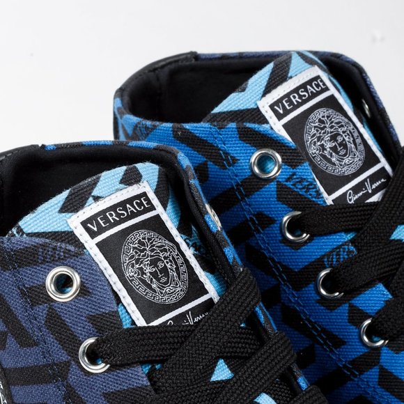 Versace Blue La Greca Canvas High-Top Sneakers - Picture 10 of 12